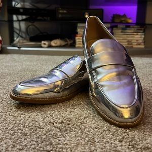 Franco Sarto Silver Patent Penny Loafers